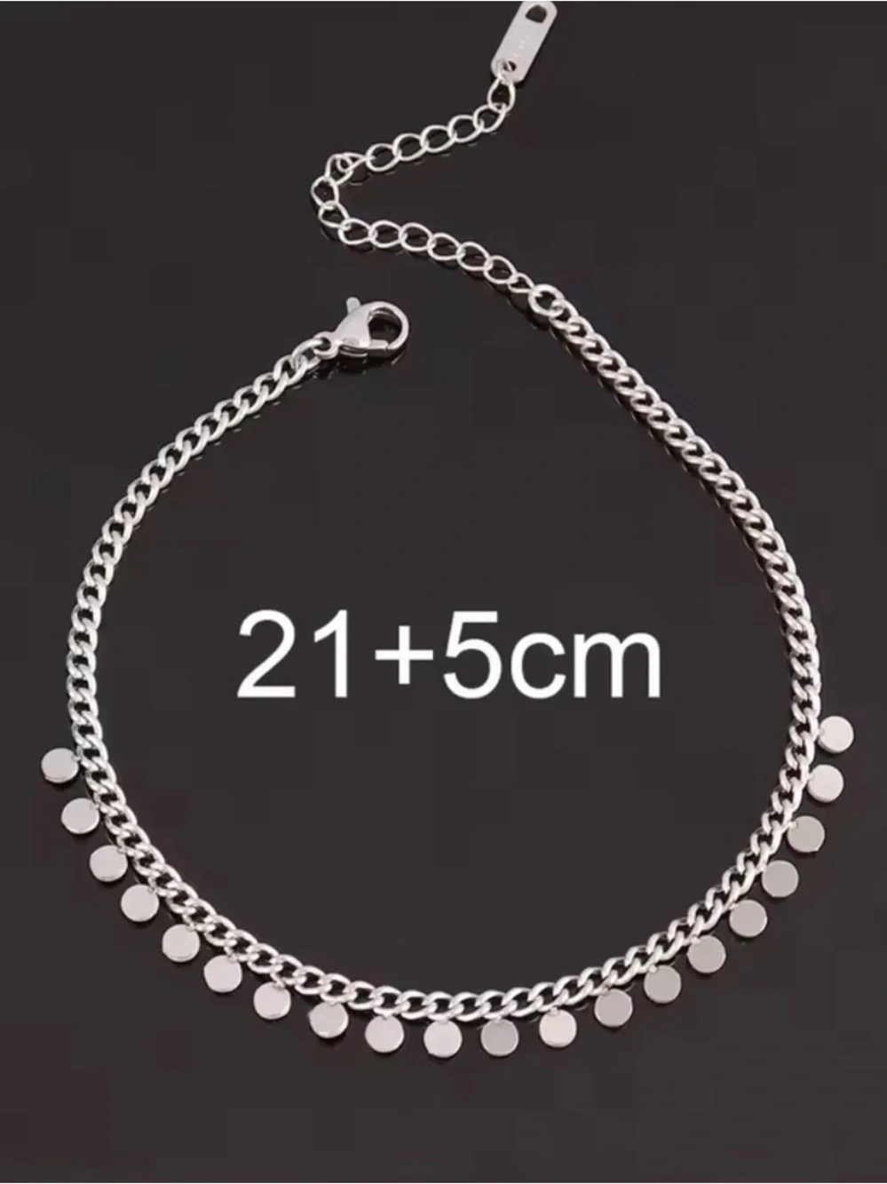 SILVER Disc Charm Chain Anklet Bracelet Adjustable Stainless Steel